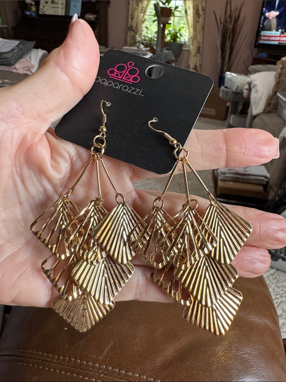 paparazzi Gold Layered Fan Drop Earrings